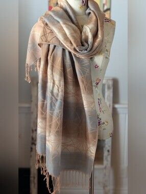 Cashmere Soft Brown  and Dusty Blue Woven Wrap Scarf